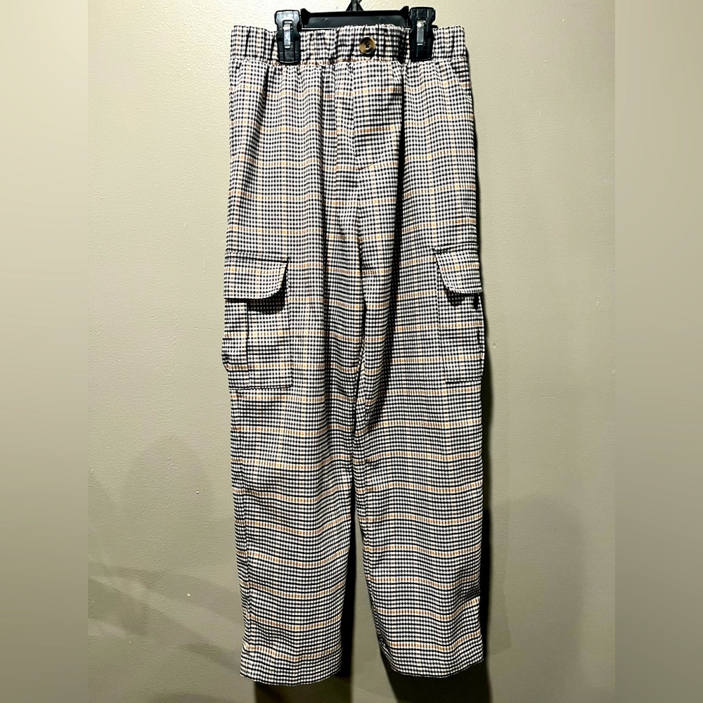 Creme/black/tan straight leg pants